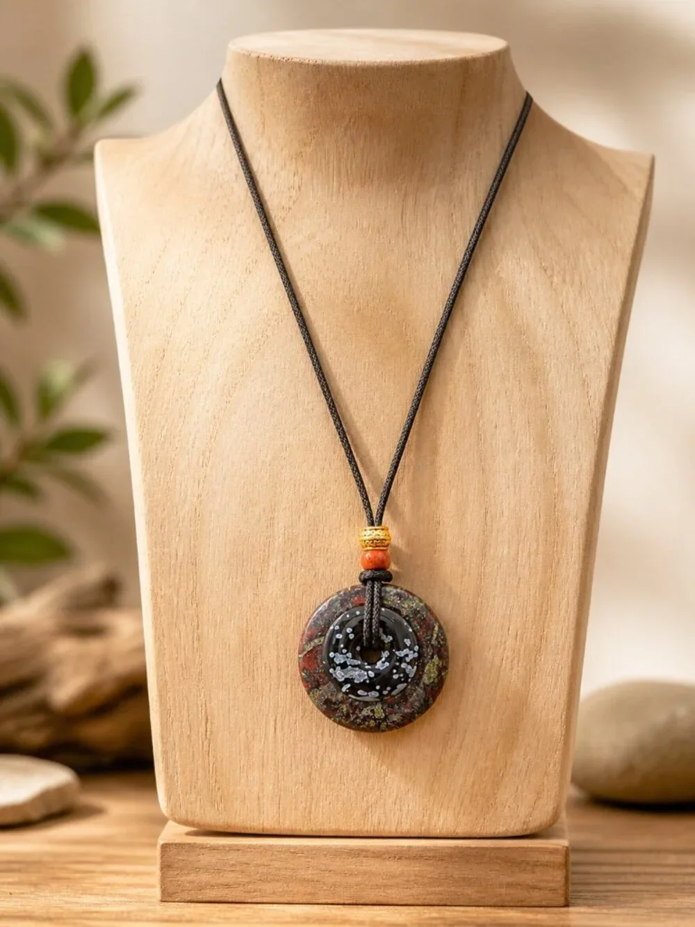 Dragon’s Blood Jasper & Snowflake Obsidian Necklace | Handmade - Picture 5 of 6